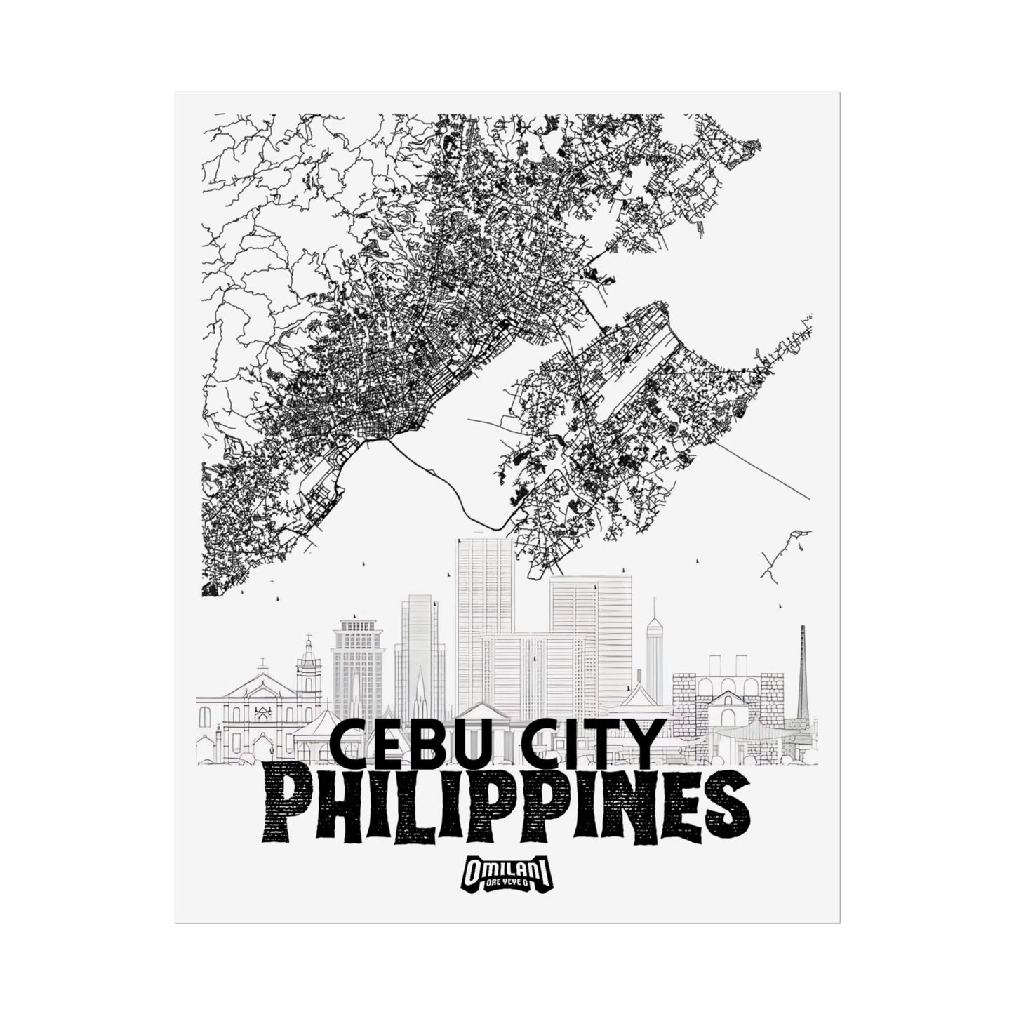 Cebu City Map BW Poster