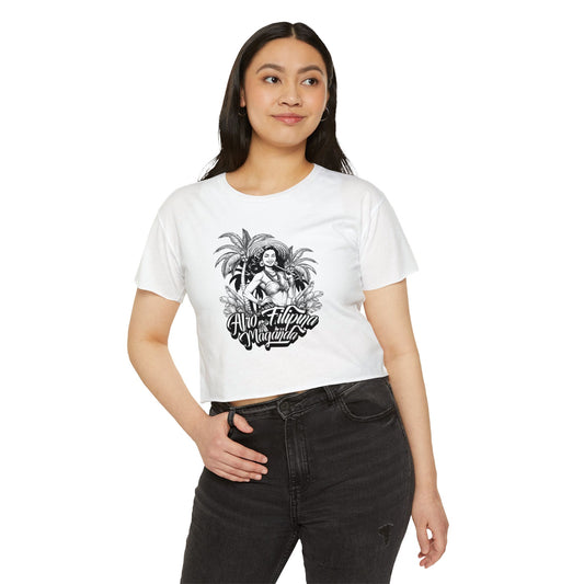 AfroFilipina Maganda Pin-Up Crop Tee  - Vintage Black & White