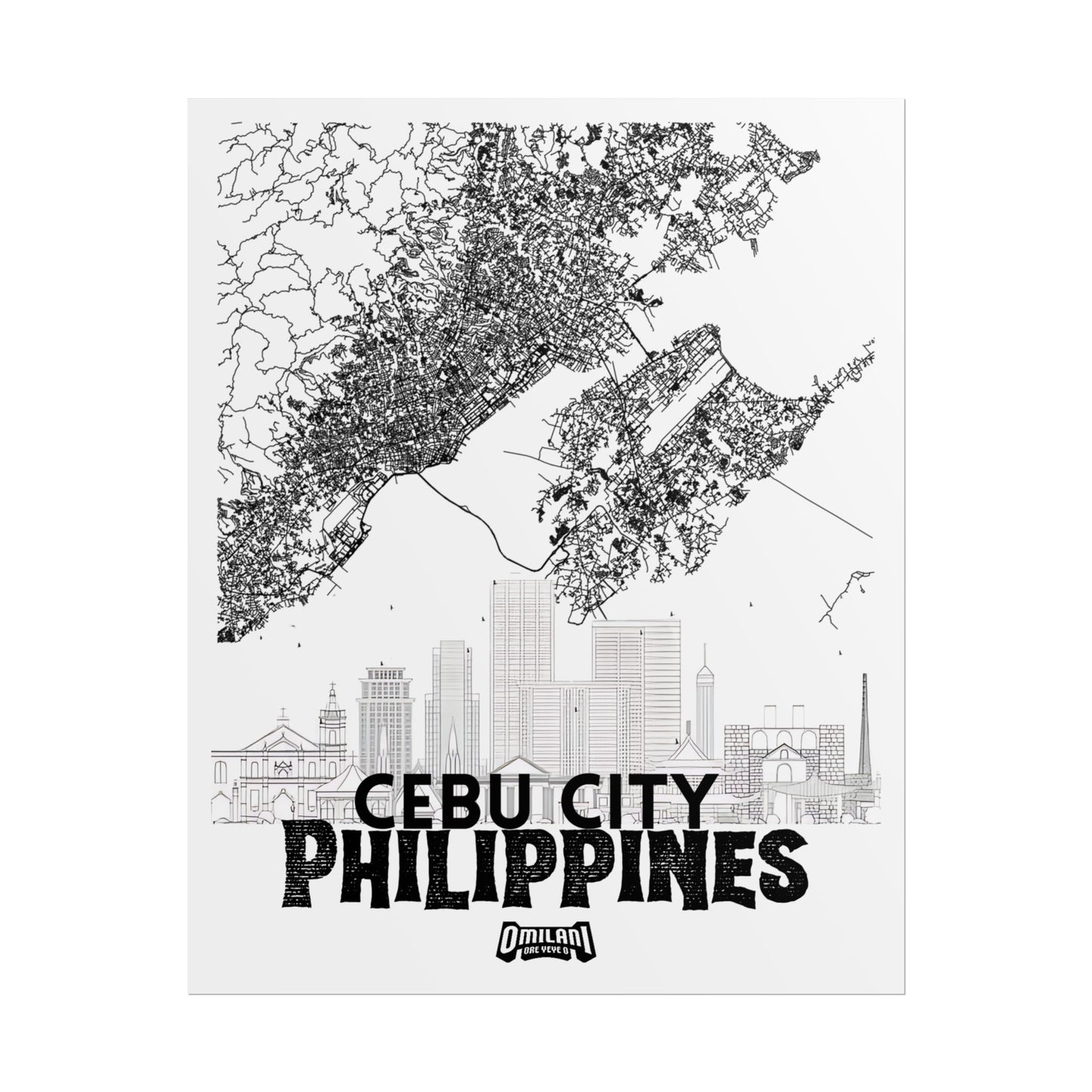 Cebu City Map BW Poster