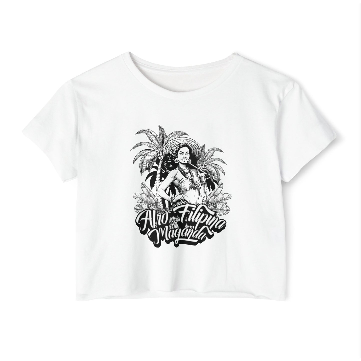 AfroFilipina Maganda Pin-Up Crop Tee  - Vintage Black & White