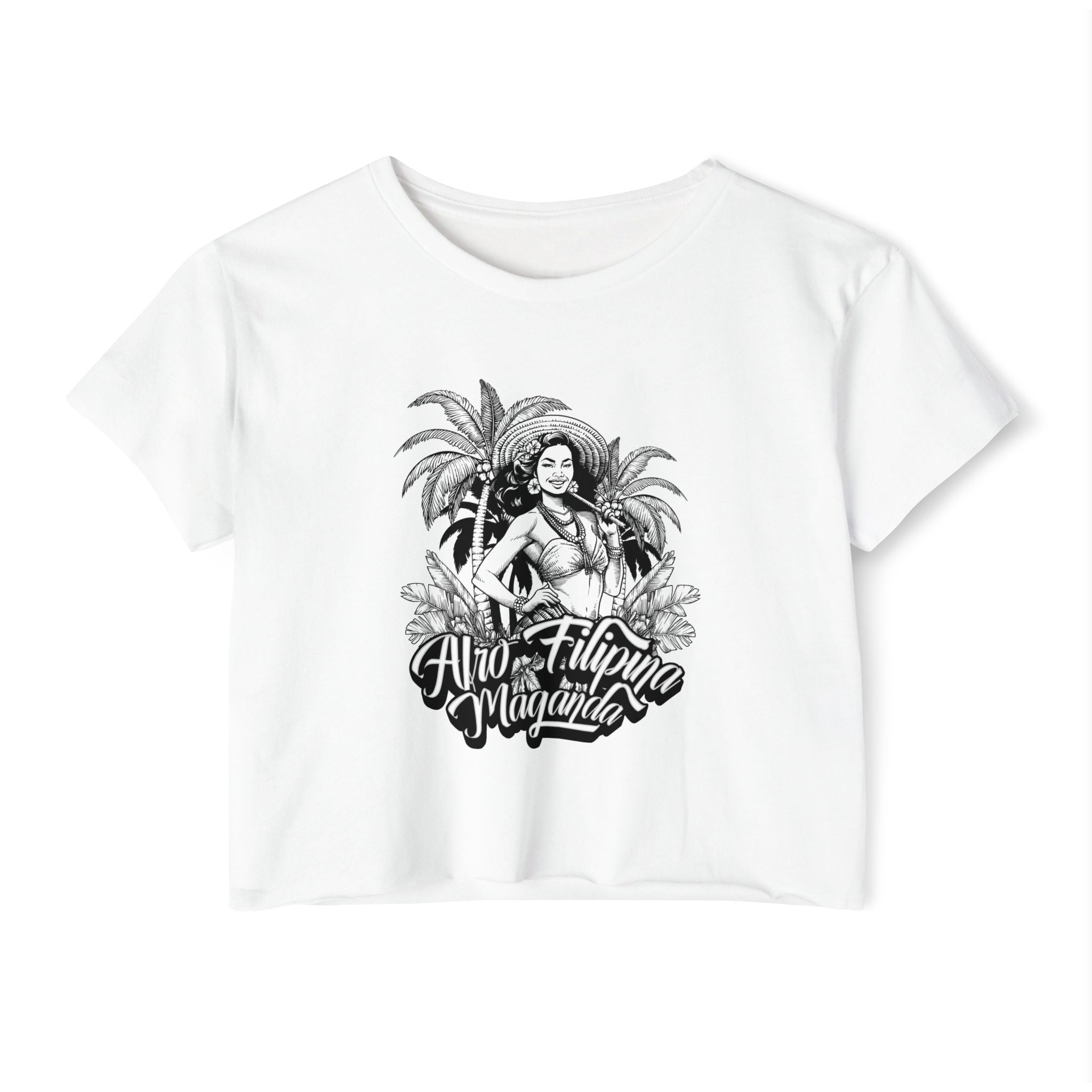 AfroFilipina Maganda Pin-Up Crop Tee  - Vintage Black & White